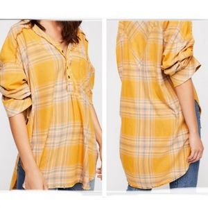 Free People Intimately Mustard Yellow Plaid Raw Hem Tunic